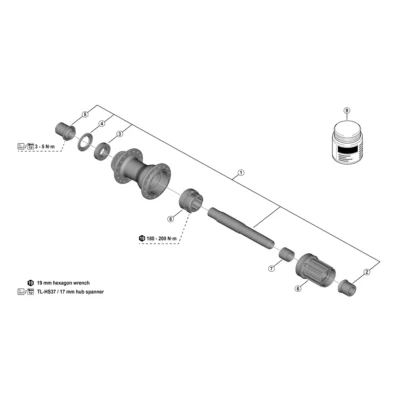 Achternaaf Shimano FH-TC500-MS-A - Micro Spline 12 Speed - Schijfrem lockring Exploded View